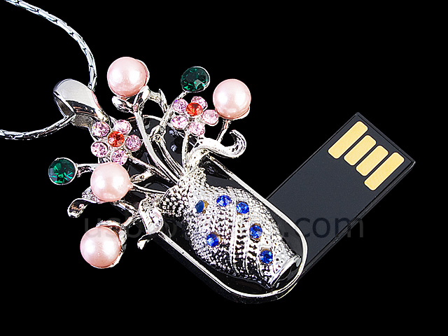 USB Jewel Flower Vase Necklace Flash Drive