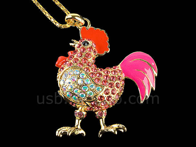 USB Jewel Rooster Necklace Flash Drive