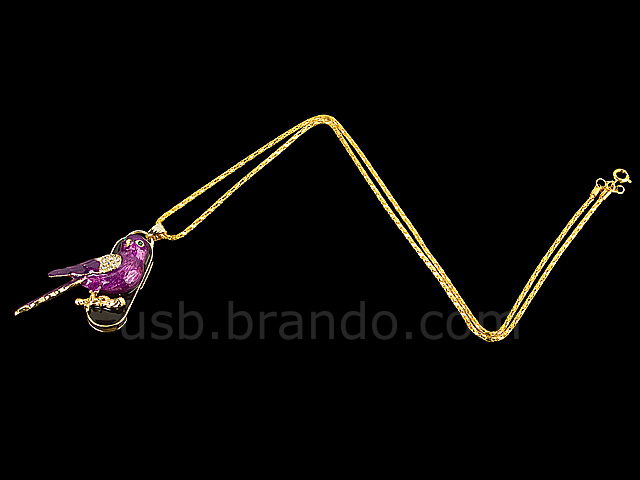 USB Jewel Purple Bird Necklace Flash Drive