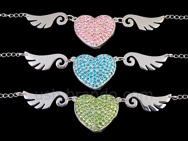 USB Jewel Flying Heart Necklace Flash Drive