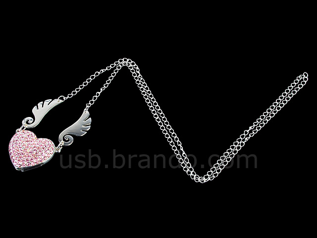 USB Jewel Flying Heart Necklace Flash Drive