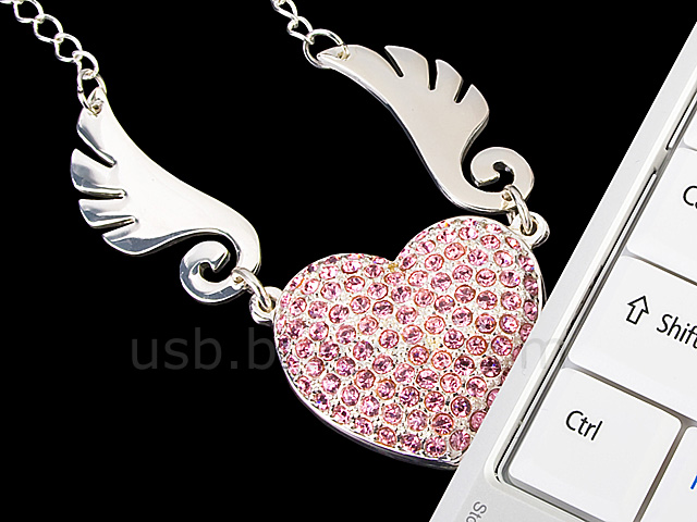 USB Jewel Flying Heart Necklace Flash Drive