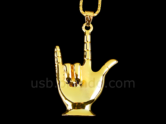 USB Metallic I Love You Hand Gesture Necklace Flash Drive