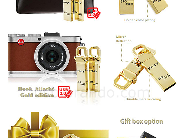 PNY Hook Attache Gold USB 3.0 Flash Drive