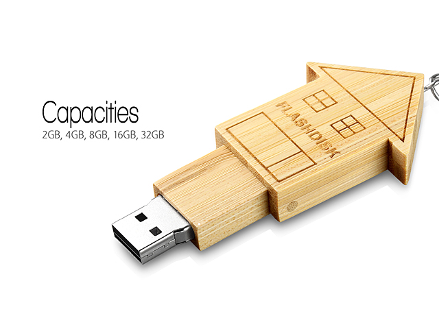 USB Bamboo My Home Keychain Flash Drive