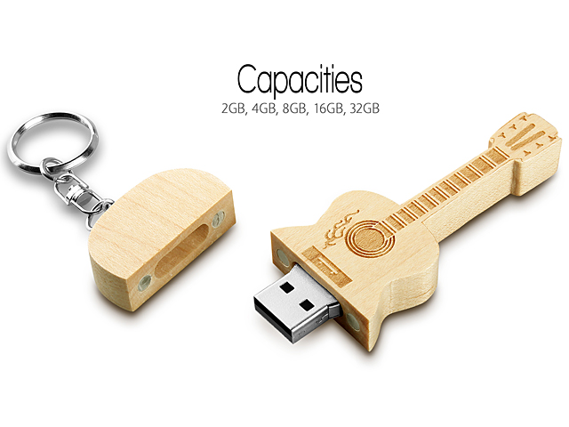 USB Wooden Guitar Keychain Flash Drive