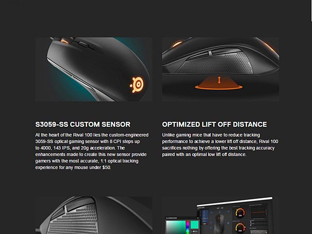 SteelSeries Rival 100 USB Illuminated Gaming Mouse