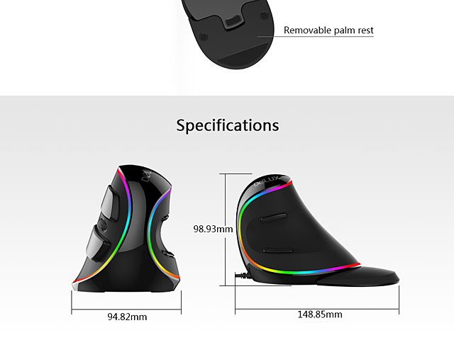 Delux M618 Plus USB Ergonomic Vertical Mouse (RGB Light Version)