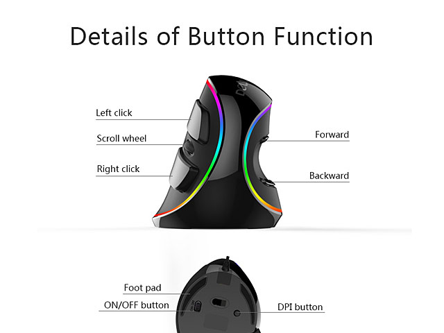 Delux M618 Plus USB Ergonomic Vertical Mouse (RGB Light Version)