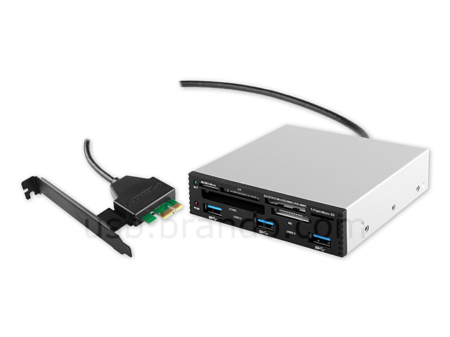 PCIe to 3.5" USB 3.0 Front Panel 3-Port Hub + Card Reader 