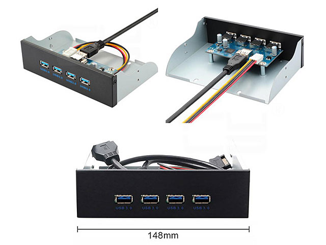 USB 3.0 4-Port Hub Front Panel with USB 3.1 Front Panel Header Type-E Male