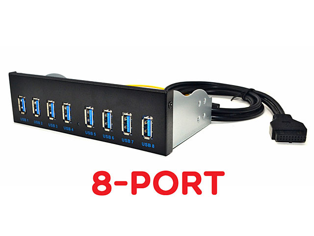 8-Port USB 3.0 Hub 5.25" Front Panel with 20-pin Header