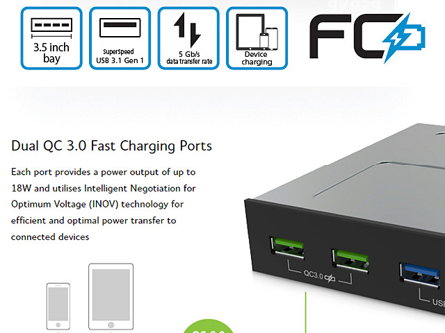 Akasa USB 3.0 2-Port Hub + 2-Port QC 3.0 Fast Charging Hub