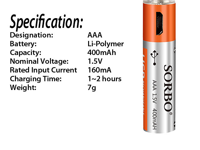 AAA micro USB Rechargeable Battery